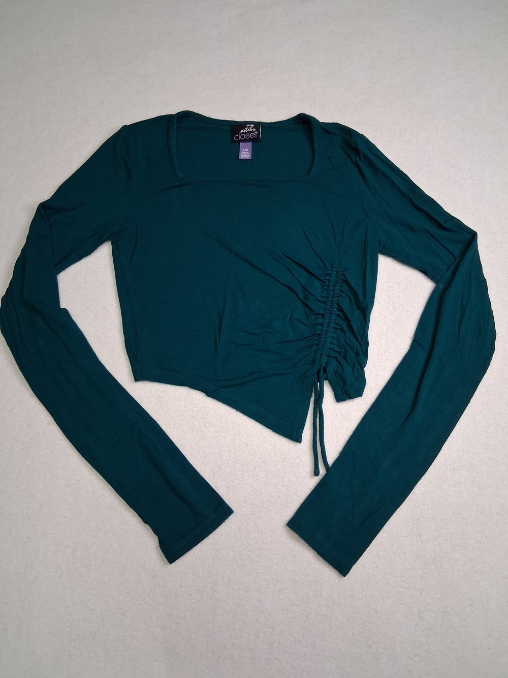 4/20$ mysisterscloset Teal Long-Sleeve Side Ruched Crop Top